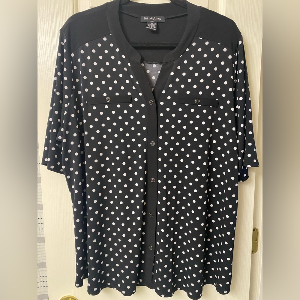 Elie McCarthy Black and White Polka Dot Pullover Short Sleeve Blouse Size 3X